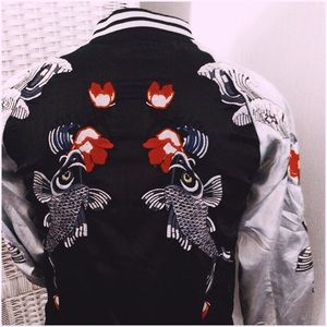 REVERSIBLE BLK&SLVR SATIN BOMBER JACKET SUKAJAN